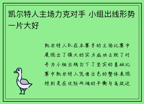凯尔特人主场力克对手 小组出线形势一片大好