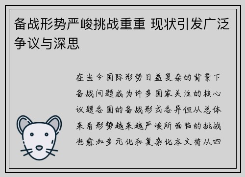 备战形势严峻挑战重重 现状引发广泛争议与深思
